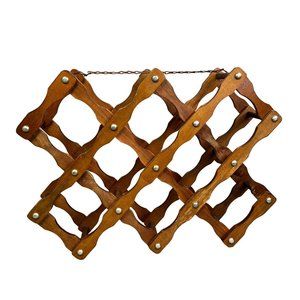 Vintage Wood Wine Bottle Rack Accordion Countertop Brown Wooden Holds 8